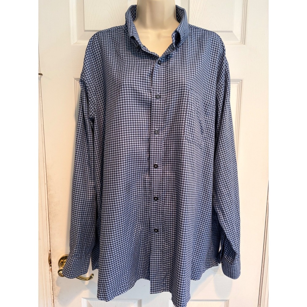 Forsyth of Canada Mens XL Blue Houndstooth Non Iron Cotton Button Down Shirt